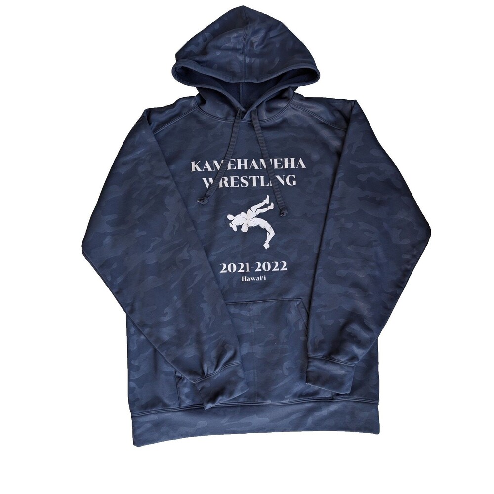Badger Kamehameha Wrestling Blue Hoodie IMUA Sweatshirt Size L Camo Hawaii 2021